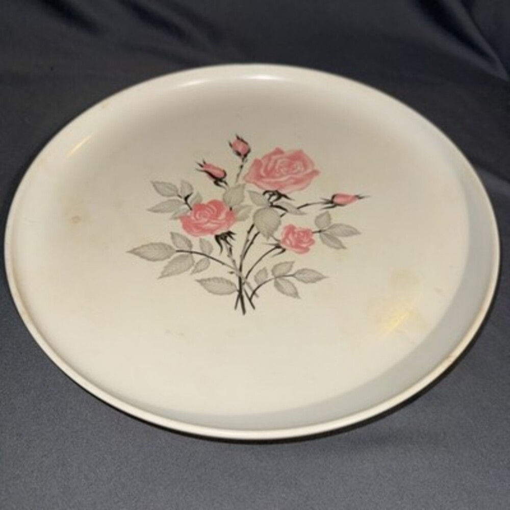 One Vintage Aztec Pink & Gray Rose Melmac Dinnerware